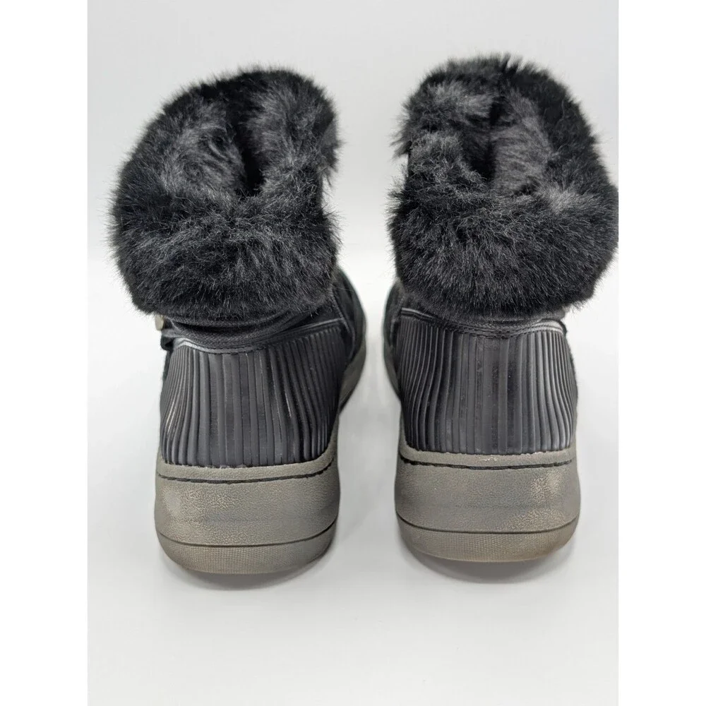 Baretraps Adalyn Boots Women 10 Black Suede Faux Fur Collar Zipped Ankle Winter